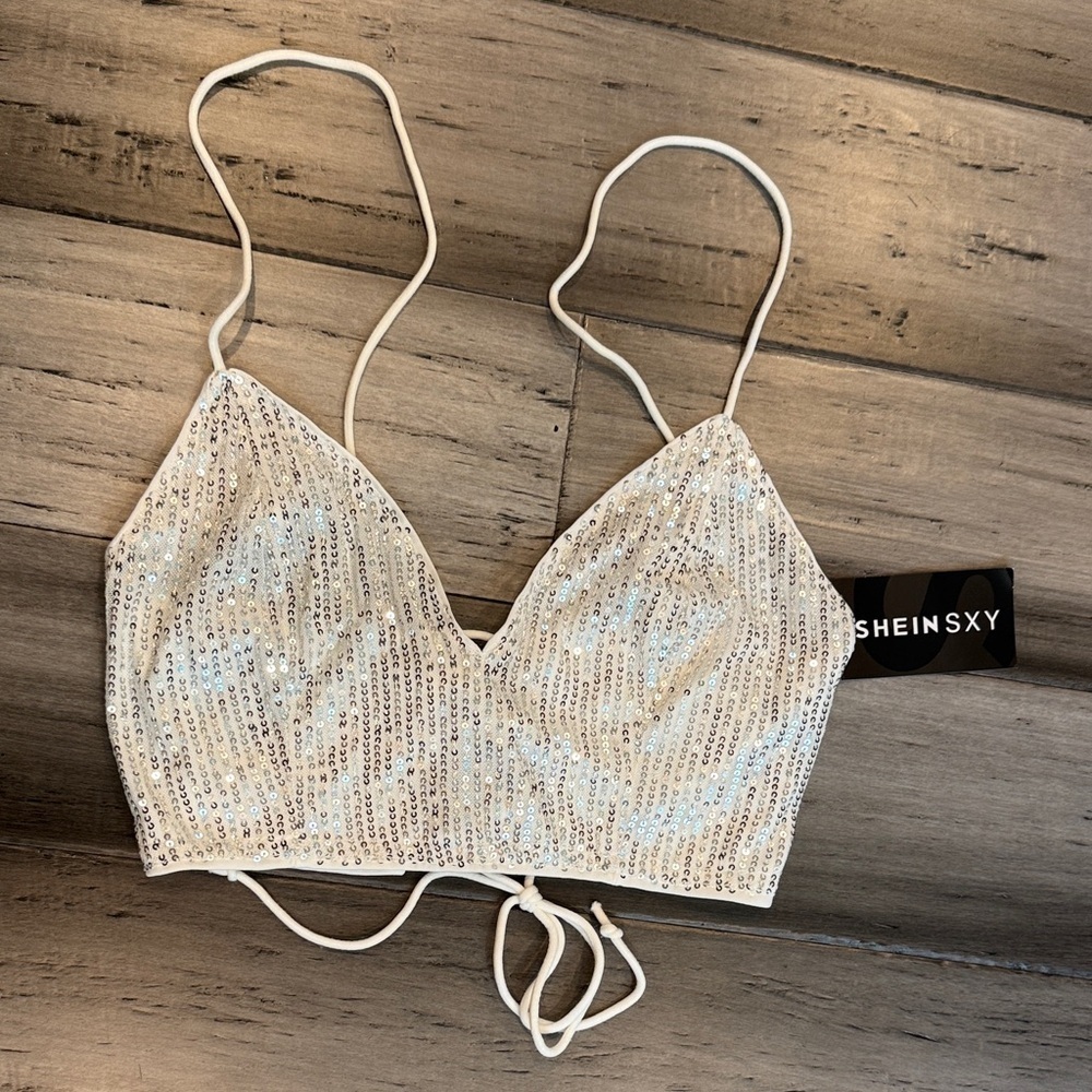 SHEIN SXY White Sequin Tank Top